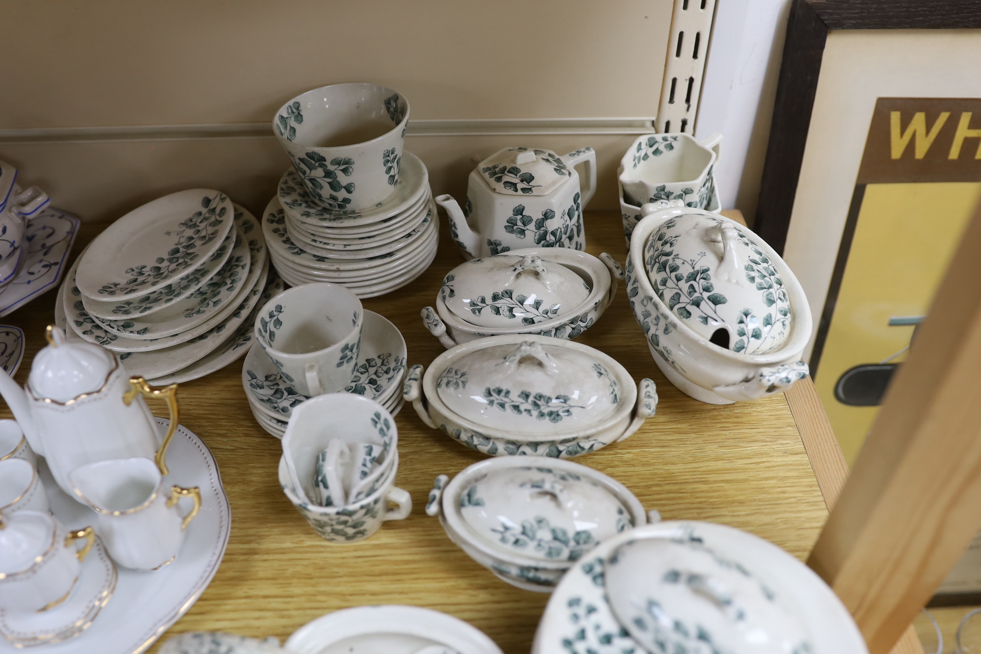 A Ridgways ‘Maiden Hair Fern’ children’s dinner set, together with other miniature tea ware and animalistic knife rests